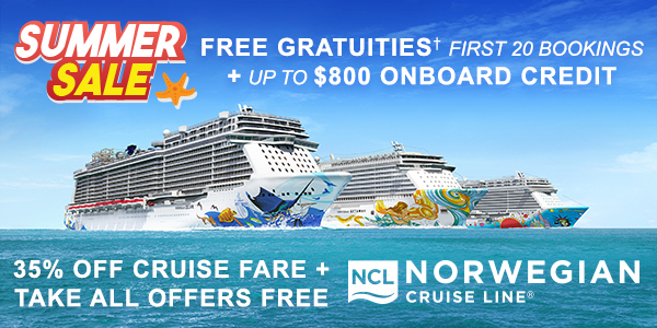 Free Tips, up to $800 OBC, 70% Off 2nd Guest + All Extras FREE on Norwegian 